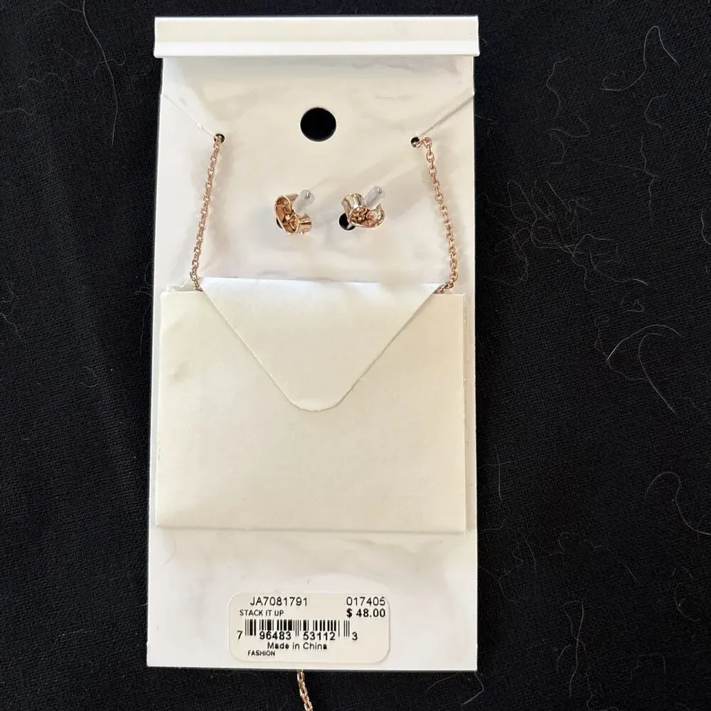 Fossil Women’s Rose Gold And Pearl Necklace And Earring Set